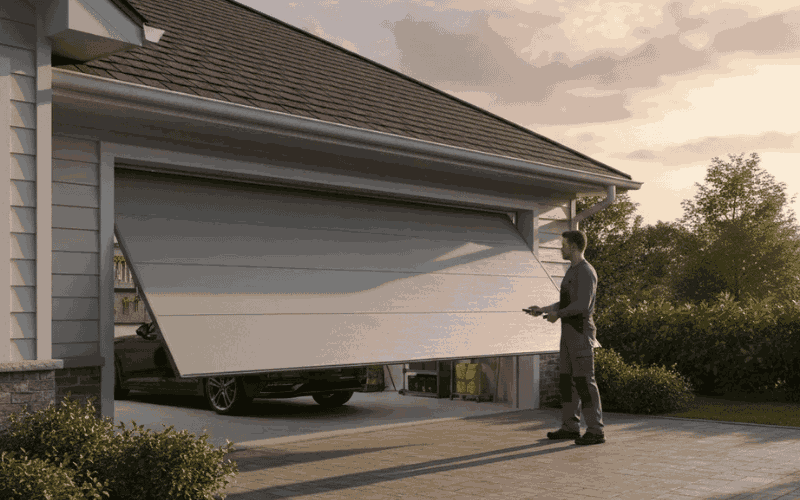 Automatic garage door opener fitted to a sectional garage door in Oman