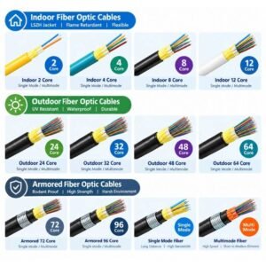 Range of fiber optic cable in Oman, 2 to 96 core, indoor, outdoor and armored, single mode and multimode