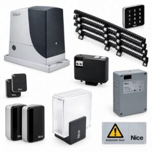 NICE ROBUS 400 KG sliding gate motor kit in Oman with rack, photocells, remotes, keypad and battery backup