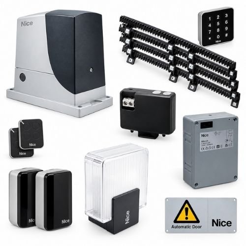 NICE ROBUS 400 KG sliding gate motor kit in Oman with rack, photocells, remotes, keypad and battery backup