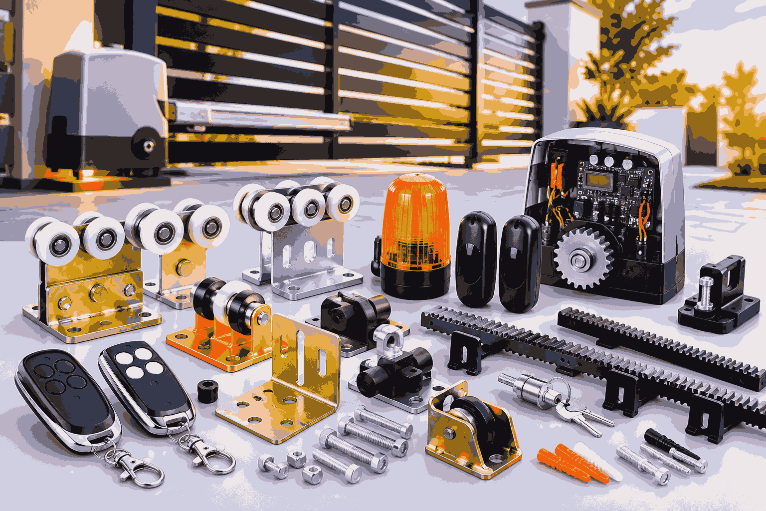 Sliding gate motor spare parts including boards, gears and racks stocked in Oman